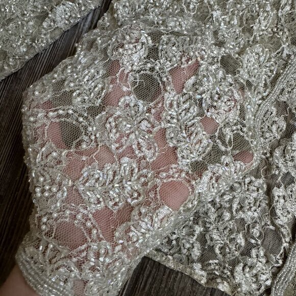 Vintage Stenay Lace Sheer Beaded Open Jacket Womens Embroidered‎ Fairy Cream - Picture 3 of 7